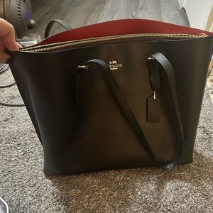 Coach Black Leather Mollie Tote with Red Interior